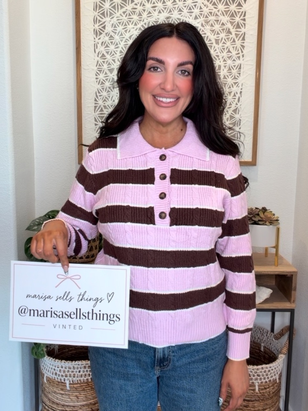 Amazon Striped Polo Knit Sweatshirt in Pink and Brown